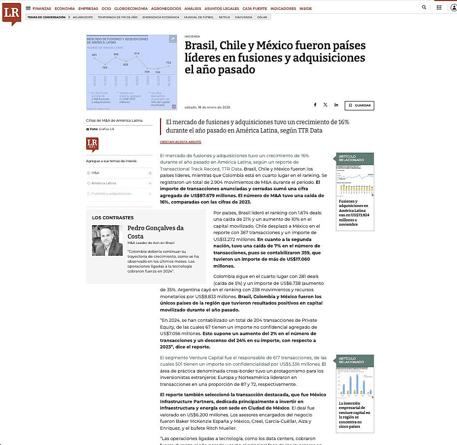 Brasil, Chile y M�xico fueron pa�ses l�deres en fusiones y adquisiciones el a�o pasado